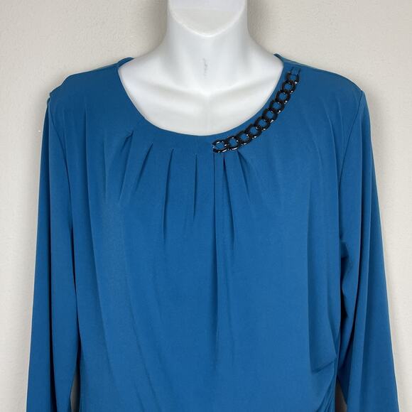 Tahari Arthur S. Levine Teal Jersey Drape Shift Dress Size 14 Career Workwear - Picture 2 of 7